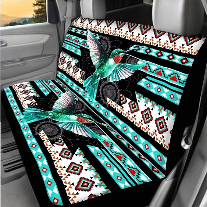 BIGCARJOB Art Hummingbird Seat Cover for Cars Front and Rear Car Seat Accessories Full Set 15 Pack Native Hummingbird Handbrake Cover,Headrest Pillow Cover,Seat Belt Pads,Universal Fit