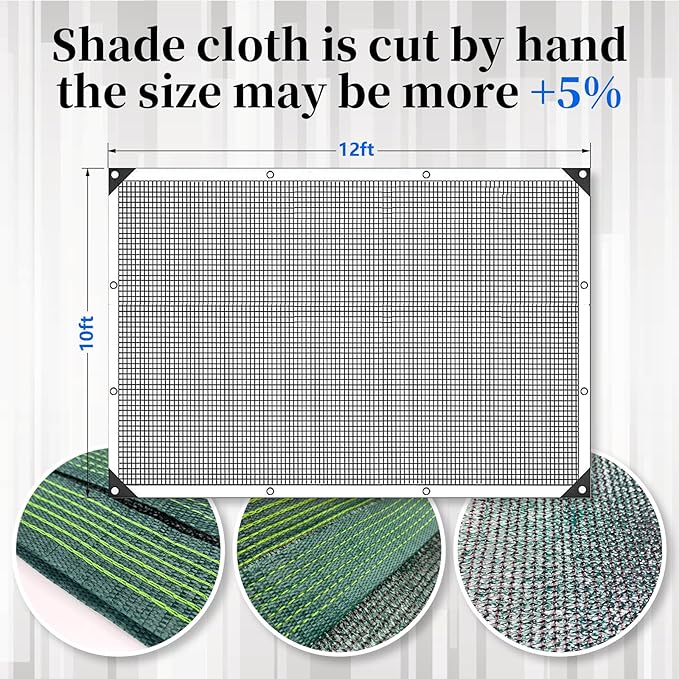 90% Blackish Green Shade Cloth, 10x12FT Resistant Garden Sun Shade Net, Durable Mesh Shade Tarp with Reinforced Grommets for Greenhouse, Plant, Chicken Coop, Pergola, Swimming, Canopy，Patio，Garden
