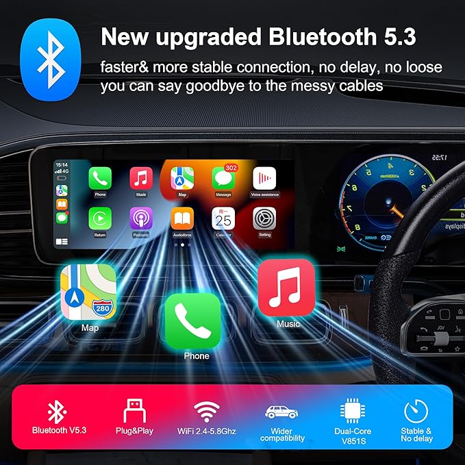2025 Upgraded Wireless Carplay Adapter for iPhone, Plug&Play Auto-Connected Carplay Wireless Adapter Stable Fit for Cars-No Latency, BT5.3 CarPlay Dongle for Apple iPhone iOS 10+,Bronze