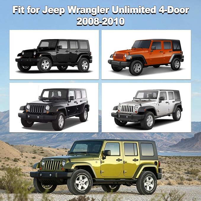 Custom Seat Covers for Jeep Wrangler Unlimited 4-Door 2008 2009 2010 Heavy Duty Cloth Protector Interior Accessories，Waterproof & Machine Washable, Foam Padded - Black（Front & Rear）
