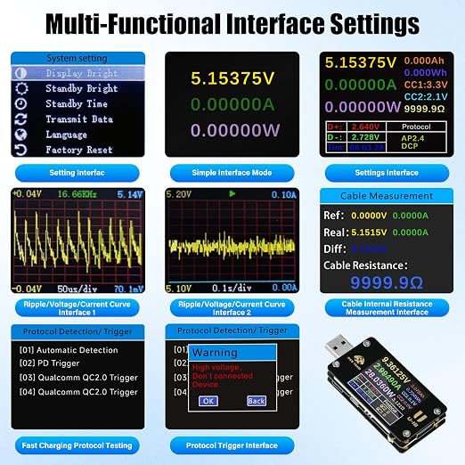 Diymore 2 in 1 Type C USB Tester USB Multimeter USB C Power Mester Tester USB-C Testers DC 4-24V 6A 1.77-inch Multi-Function Voltage and Current Meter QC/PD Protocol Trickle Charger Quick Charge