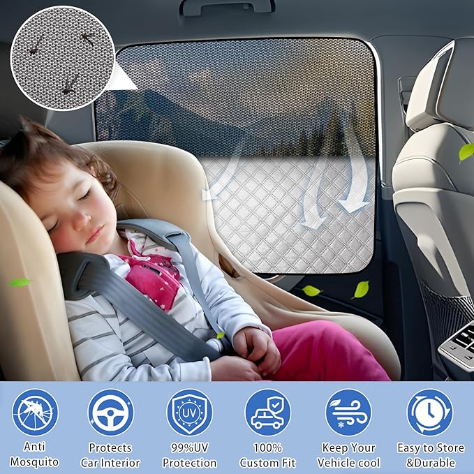 ZATOOTO Car Window Shades for Silverado EV 2024 Sun Shade for Side Windows 4 Pack, Car Window Cover for Camping with Breathable Window Screen and Reversible Blackout Window Shade for Privacy Heat