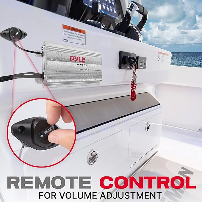Pyle 400W 4-Channel Hydra Marine Micro Amplifier - Waterproof - RCA Input - 3.5mm Jack - MP3 - Soft Turn On/Off - Volume Gain Level Remote Control - Power Protection - PLMRMP3A