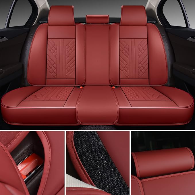 GXT Deluxe Faux Leather Full Coverage Car Seat Cover Anti-Slip Universal Fits for Sedans SUV Pick-up Truck with Headrests,Interior Accessories(Red)