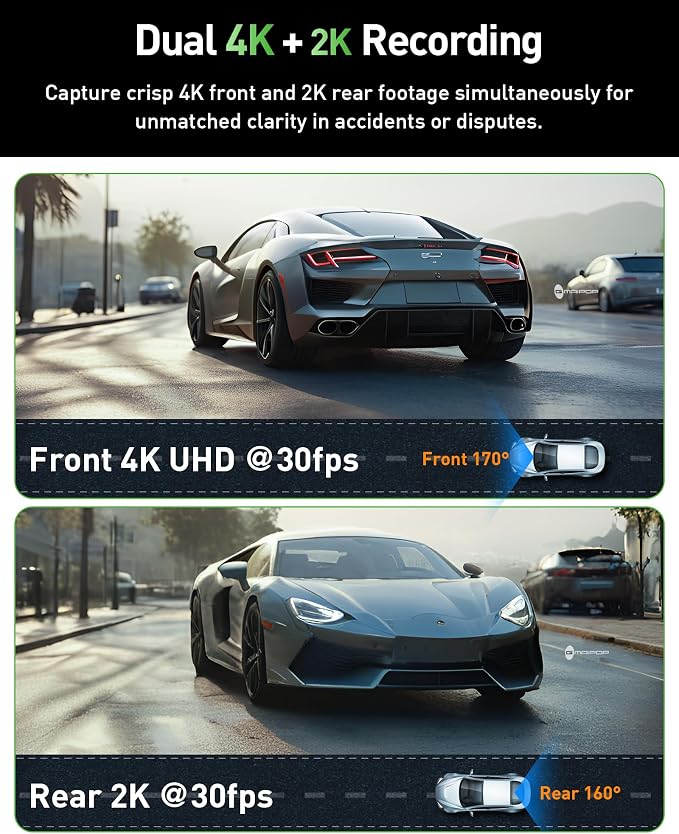 GMAIPOP Dash Cam Front and Rear,4K+2K Dash Camera for Cars with STARVIS Sensor,Built in 5GHz Wi-Fi, Free 64GB Card Included, Dual Dashbord Dashcam,Night Vision,Emergency Lock, Parking Mode