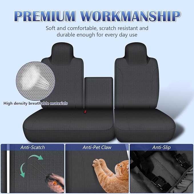 Custom-Fit Front Seat Cover for 2006-2025 Isuzu NPR, Premium Automotive Black Bucket Seat Cover with Molded Headrests, Airbag Compatible, Quick Setup Interior Cover for 2006-2025 Isuzu NPR