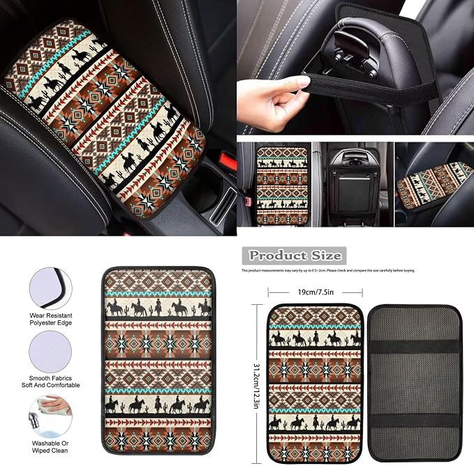 Western Cowboy 12 Pieces Car Seat Covers Full Set Car Center Console Cover Steering Wheel Cover Cars Cup Coasters Gear Lever Cover Hand Brake Cover Suitable for Most Cars,SUV