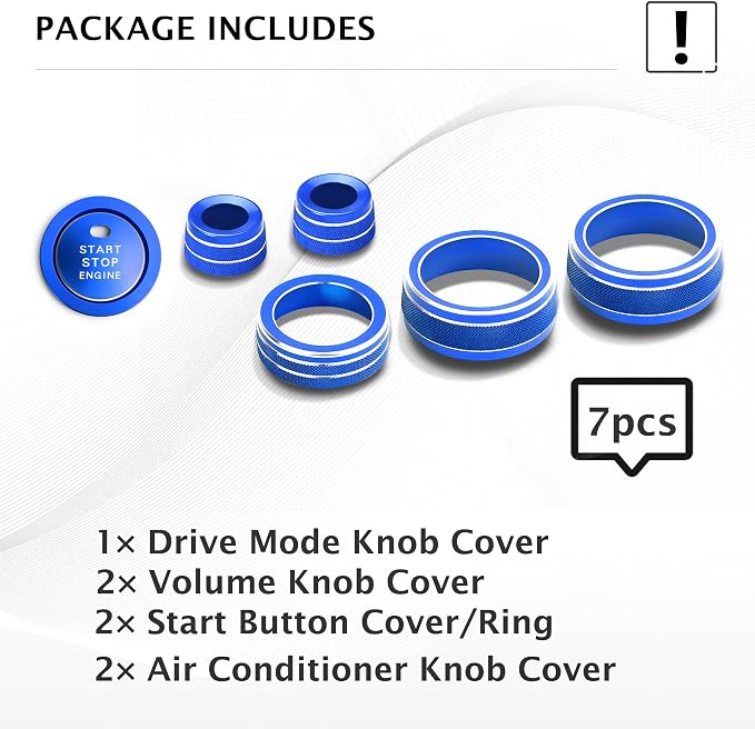 for Toyota RAV4 Hybrid/Plug-in Hybrid Accessories 2019 2020 2021 2022 2023 2024 2025, 7-Piece Aluminum Alloy Knob Cover Trim Kit - Push Start Button, AC, Volume & Drive Mode (Blue)