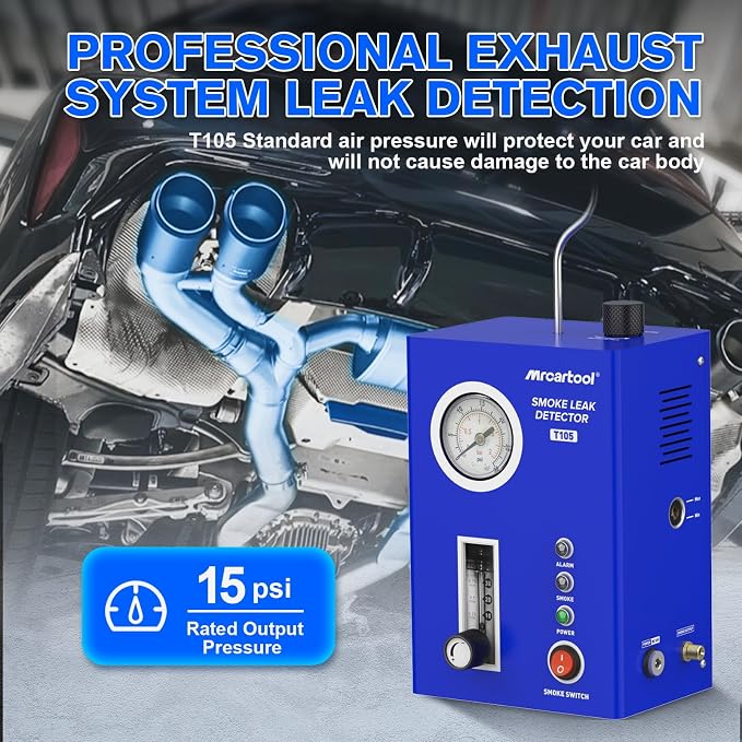 T105 Automotive Smoke Machine Leak Detector, Smoke Tester with Built-in Air Pump and Pressure Gauge, Vacuum Diagnostic Detector Tools Kit for 12V DC Cars