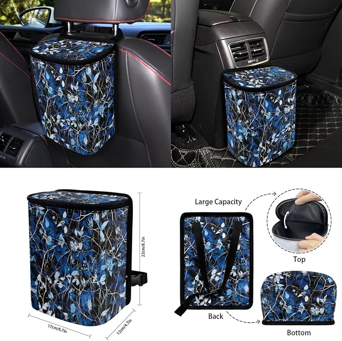 15 Pcs Blue Camouflage Car Seat Covers Full Set for Women Butterfly Car Accessories Interior Car Steering Wheel Cover Seatbelt Covers Trash Bin Rear View Mirror Cover Cup Holders Keychain