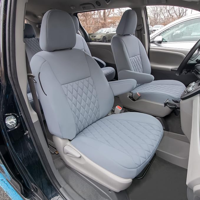 FH Group Custom Fit Car Seat Covers Specifically Made for 2011-2020 Toyota Sienna 7-8 Seater with Ultraflex Neoprene Water Resistant Automotive Seat Covers - Front Set Solid Gray