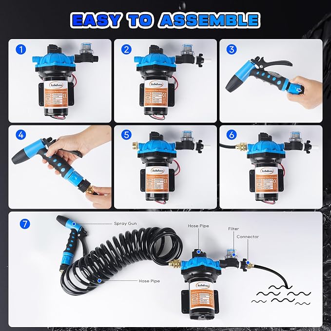 12V DC RV Fresh Washdown Pump Kit, 70PSI7GPM,Marine Self-Priming Water Pump with Pressure Switch, High-Performance RV Fresh Water Pump for Boats,Campers,Travel Trailers,Sprayers,and Yachts