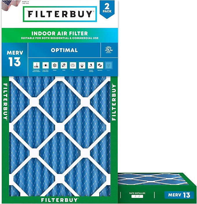 Filterbuy 8x24x2 Air Filter MERV 13 Optimal Smoke & Allergy Defense (2-Pack), Electrostatic Pleated HVAC AC Furnace Filters Replacement (Actual Size: 8.00 x 24.00 x 1.75)