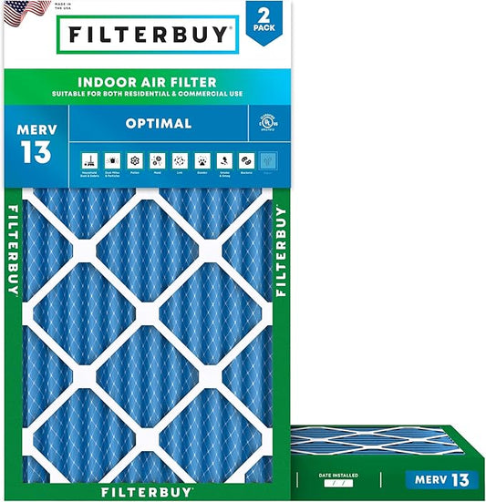 Filterbuy 8x24x2 Air Filter MERV 13 Optimal Smoke & Allergy Defense (2-Pack), Electrostatic Pleated HVAC AC Furnace Filters Replacement (Actual Size: 8.00 x 24.00 x 1.75)