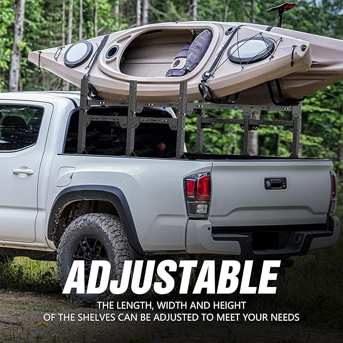 YZONA Adjustable Ladder Bed Racks Compatible with Silverado/Sierra/Ram/Ford F-Series/Tacoma/Tundra/Titan/Frontier/Colorado/Canyon/JT/Ranger/Maverick, Universal Truck Cargo Rack
