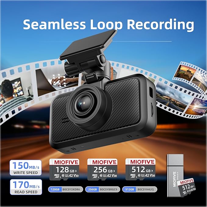 Miofive S1 4K Dash Cam Front - 2160P UHD Dash Camera for Cars, Built-in Wi-Fi, GPS, Bluetooth, 3" IPS Screen, HDR Super Night Vision, 24H Parking Mode, Support Max 512GB, Free 32GB Memory Card