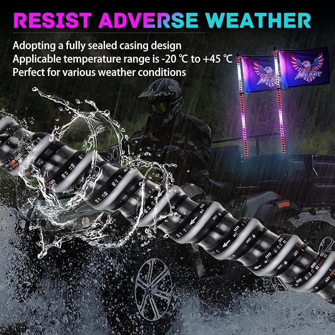 Nilight LED Whip Light 2 PCS 4FT COB RGB Lighted Antenna Whips with Spring Base Remote & App Control DIY Patterns Turn Brake Reverse Lights for Can-am Offroad ATV UTV RZR Polaris Dune Buggy Truck