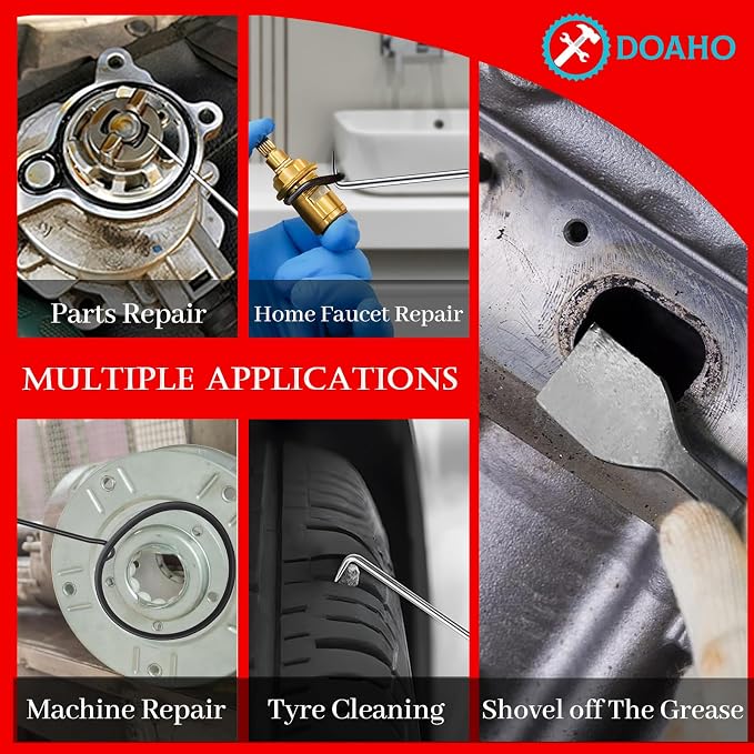 Doaho 13 Pcs Automotive Pick Set and Hook Tool Kit with Auto Gasket Scraper Clip Removal Plier Rivets Puller Telescoping Magnetic Pickup Gasket Scraper for Automotive Repair