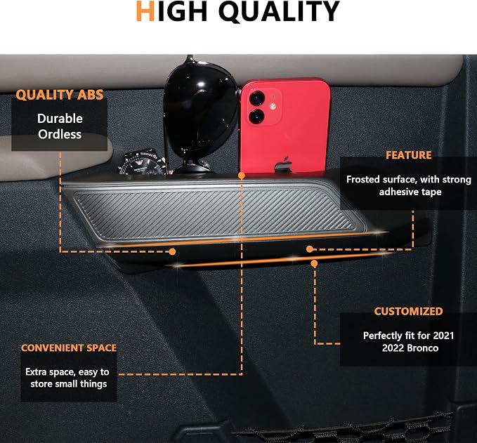 Rear Door Handle Storage Tray Organizer Box for 2021 2022 2023 2024 2025 New Ford Bronco 4 Door Interior Accessories Inner Side Door Handle Armrest Grab Insert Pockets Black 2 Pack