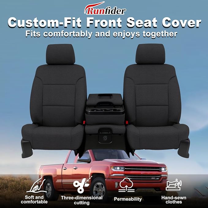 Seat Covers for Chevy Silverado & GMC Sierra 1500 2014 2015 2016 2017 2018 Heavy Duty Cloth Protector Interior Accessories，Waterproof & Machine Washable-Black (Front)