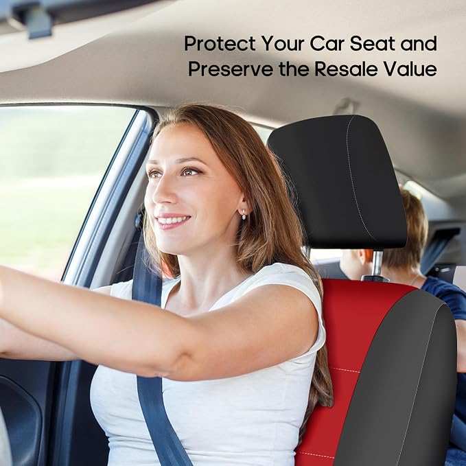 FH Group Waterproof Neoprene Car Seat Covers Front Set – Universal Fit Front Seat Covers with Storage Pockets, Airbag Compatible Automotive Seat Covers for Cars, SUVs & Vans, Red