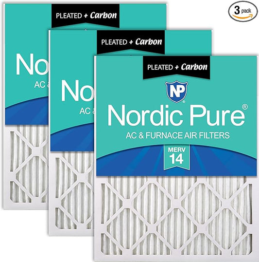 Nordic Pure 18x24x1 (Actual Size: 17 1/2 x 23 1/2 x 3/4) Pleated Air Filters MERV 14 Plus Carbon 3 Pack