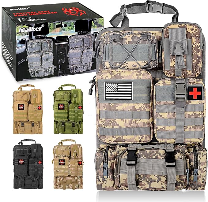 MAIKER Tactical Car Seat Back Organizer, Upgrade Tactical Vehicle Panel Organizer with 5 Detachable Molle Pouch, Universal fits for Most of Vehicle