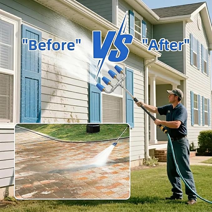 Quad Turbo Nozzle Pressure Washer, Quad Pressure Washer Nozzle, 360° Rotating 4000 PSI Turbo Nozzle with 1/4" Quick Connector 2.0 Orifice, 304 Stainless Steel for Driveway/Deck Clean(Blue)