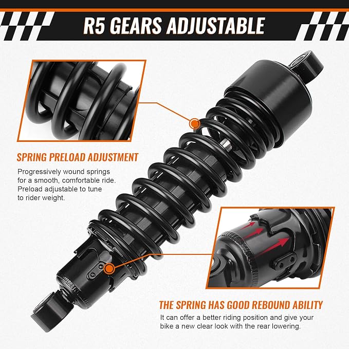 11.75" Motorcycle Rear Shock Absorber Adjustable 298mm Lowering Kit Damper For Harley Davidson For Sportster XL883 XL1200 Touring Road Street Glide Road King FLT FLHT FLHR FLTR FLHX 1980-2025