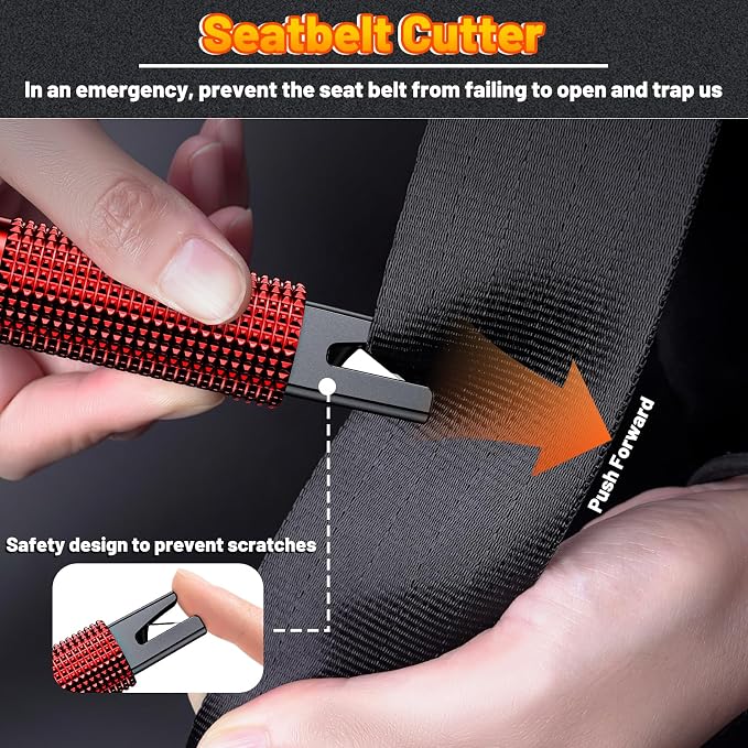 smosun Safety Hammer - Safe Hammer Glass Breaker Under Water, Upgraded Antiskid, Car Hammer Seatbelt Cutter Car Window Breaker Emergency Escape Tool, Safe Hammer Glass Breaker for New Cars (2PCS Red)