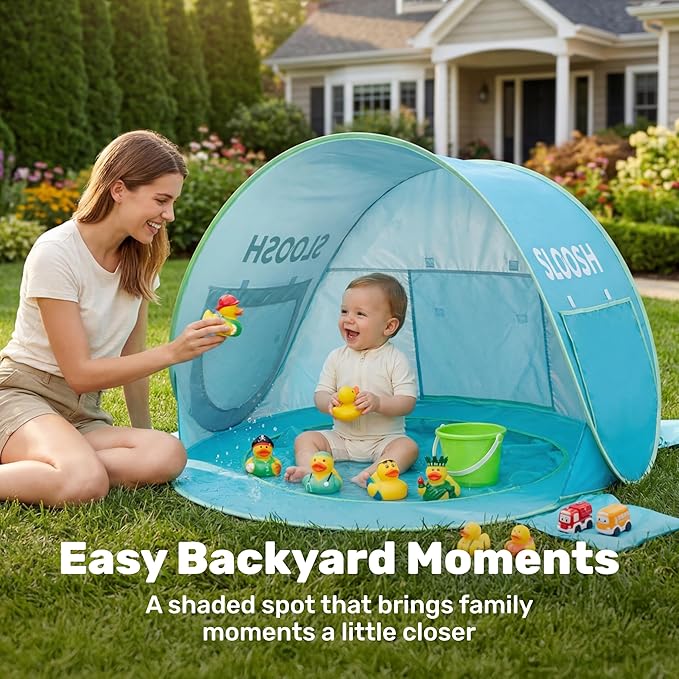 SLOOSH Baby Beach Tent - Pop Up Shade Pool, UPF 50+ UV Protection Sun Shelter for Infant, Portable Beach Pool with Carry Bag, Dual Mesh Side Panels for Toddler Outdoor Travel Camping