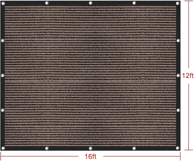 Shatex 90% Sun Shades for Patios 12x 16ft Shade Fabric Sun Shade Cloth Taped Edge with Grommets Sun-Block Mesh Shade for Pergola Cover Canopy Mocha, 12 Bungee Balls