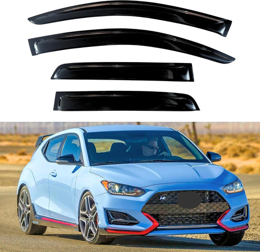 KPY Window Visor Compatible with Hyundai Veloster 2012-2018, 4PC Rain Guard Side Window Vent Deflectors Tape-On Style, 2012 2013 2014 2015 2016 2017 2018