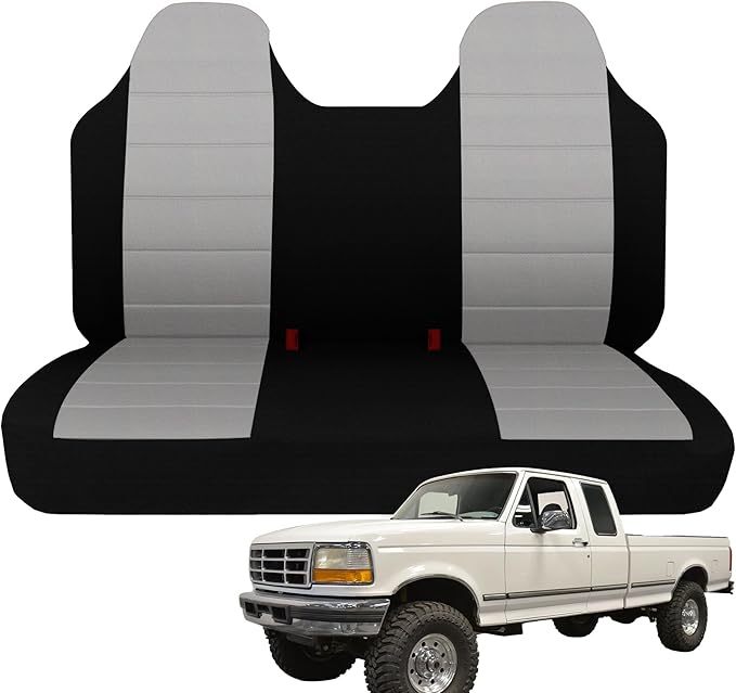 ESMING Front Bench Seat Cover with Molded Headrests for Ford F150 F250 F350 1992 1993 1994 1995 1996 1997 1998 Heavy-Duty Oxford Fabric No Center Armrest Washable Truck Seat Protector - Gray