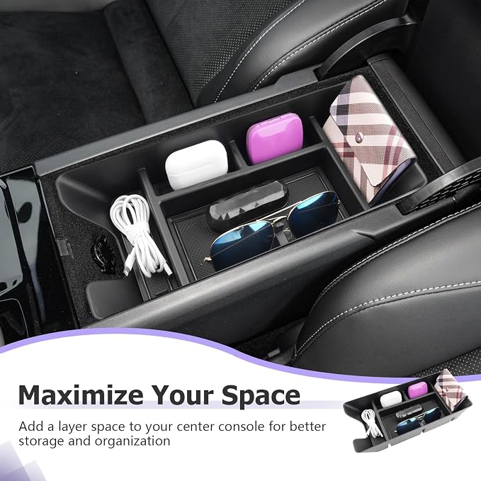 LUWU Center Console Organizer Compatible with 2025 2026 Toyota Camry Accessories Armrest Console Armrest Storage Box Glove Organizer Tray Secondary Insert ABS Material with Sunglasses Holder