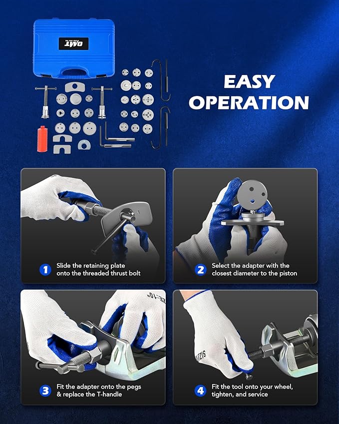 Orion Motor Tech 35 Piece Disc Brake Caliper Tool Kit, Heavy Duty Brake Caliper Compression Tool Kit for Brake Pad Replacement, Brake Piston Caliper Compressor Tool with 24 Adapters Fits Most Vehicles
