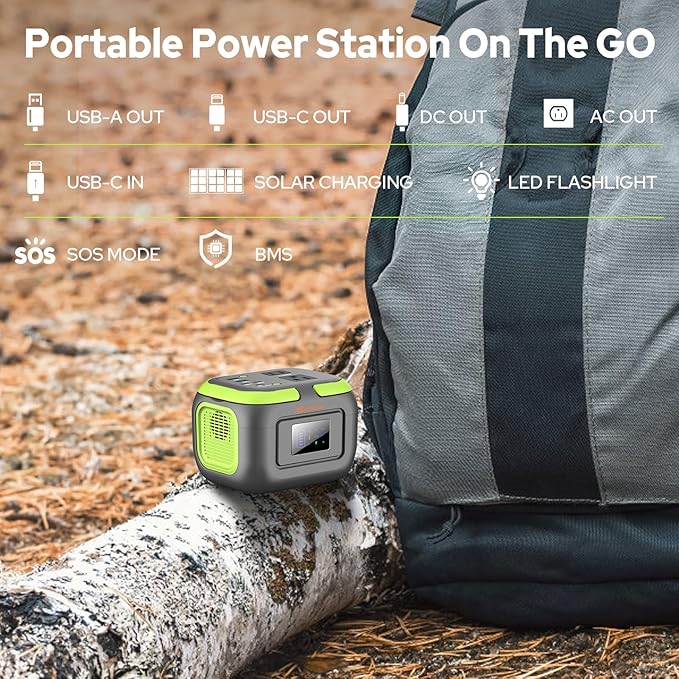300W Solar Power Station Generator with Solar Panel Charger 60W, 120W Solar Power Bank with 110V AC Outlet Fast Charging USB C for Camping Laptop Smart Devices RV Van Outdoor Power Outage