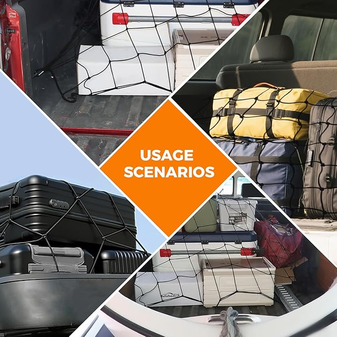 Cargo Net for Pickup Truck Bed 4'x6' (Stretches to 8'x12') - Bungee Mesh with 12 Tangle-Free Carabiners & Storage Bag, Universal Truck Bed Accessories for SUV, Trailer, Tarp Cover