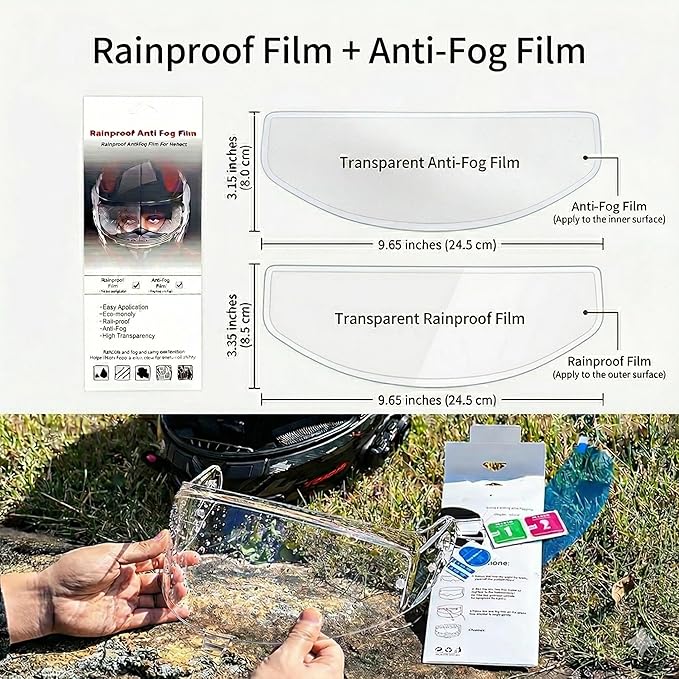 Universal Helmet Visor Anti-Fog Film + Rainproof Film - 2 PCS for Motorcycle Helmet Lens, Alternative to Insert Lens - Ultra HD Shield Films, Anti-Steaming, Safer Rides (Style A)