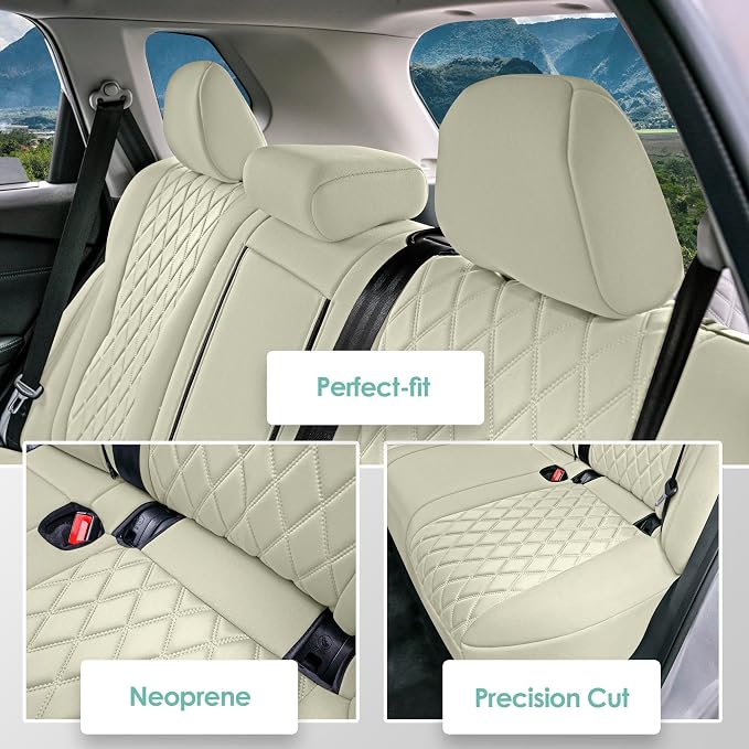 FH Group Custom-Fit Car Seat Covers Specifically Made for 2021-2026 Nissan Rogue, Rear Set Solid Beige Ultraflex Neoprene Waterproof Automotive Seat Cover