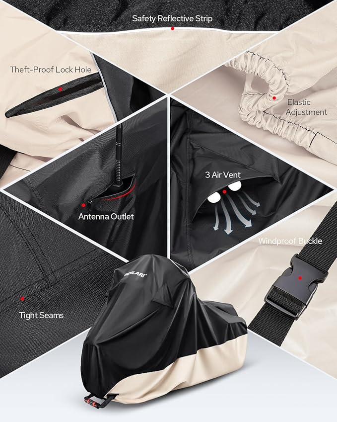 Benlari Waterproof Motorcycle Cover with Side Top Box Compatible with Harley Davidson Touring Models Road King Street Glide Road Glide Electra Glide Outdoor All Weather Protection, L,107" x 43" x 50"