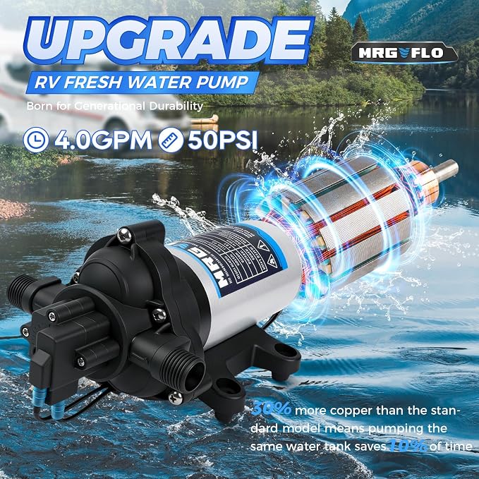 Industrial Grade 110V AC Diaphragm Water Pressure Pump, 4.0 GPM Flow & 50 PSI Rated, Self-Priming RV Marine Fresh Water Pump for Camper, Boat, Yacht, Caravan, Kitchen, Bathroom