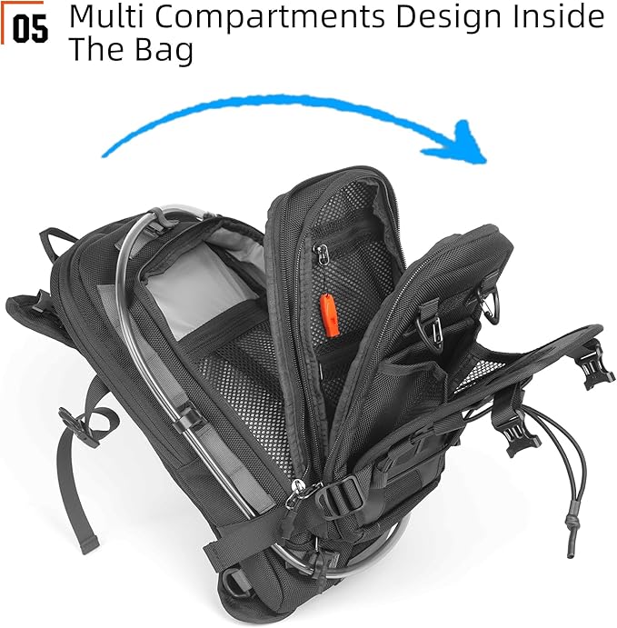 Rhinowalk Motorcycle Tank Bag Travel Luggage Motorcycle Backpack with 1.5L Water Bladder MOLLE System Fits Honda Yamaha Suzuki Kawasaki Harley-Black