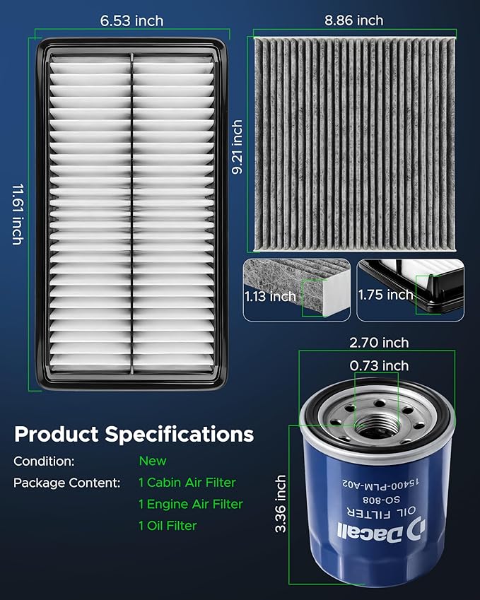 Oil Filter & Engine Air Filter & Cabin Air Filter Kit fit for Honda Pilot/Passport/Ridgeline 3.5L (2016-2025), for Acura MDX 3.0/3.5L (2016-2020)