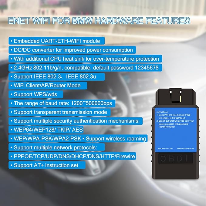 Bootmod3 OBD WiFi Adapter for BMW F/G/I Series,Enet WiFi Adapter Compatible with BimmerCode,Bimmerlink,Bimmergeeks,MHD,Ethernet to OBD2 Diagnostic&Coding Tool,Work with iOS,Android,Windows