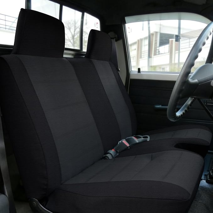 Bench Seat Covers for Toyota Pickup 1987 1988 1989 1990 1991 1992 1993 1994 Heavy Duty Cloth Protector Interior Accessories,Molded Headrest with Small Notch Machine Washable, Black
