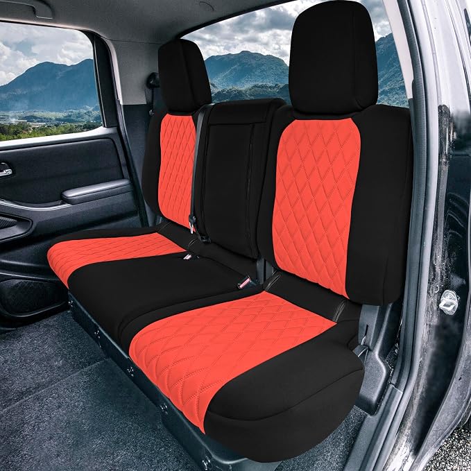 FH Group Custom Fit Car Seat Covers Specifically Made for 2022-2026 Nissan Frontier, Rear Set Red Ultraflex Neoprene Waterproof Automotive Seat Covers for Pickup Truck, Nissan Accessories