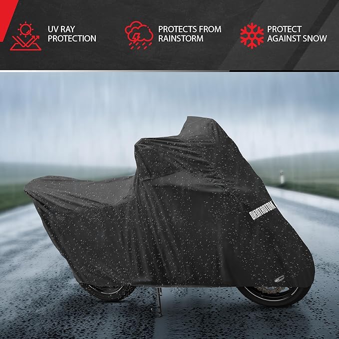 Motor Trend SportsFlex Universal Fit All-Weather Heavy Duty Motorcycle Cover, Waterproof All Seasons Indoor Outdoor Protection, Sport Bikes Cruisers Scooter Touring Off-Road 104"(L) x 41"(W) x 50"(H)