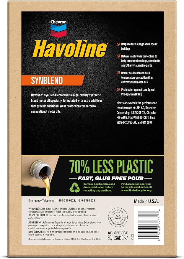 Havoline Motor Oil 5w30 Synthetic Blend Smart Change Engine Oil, 5W-30, 6 Quarts, Pack of 1