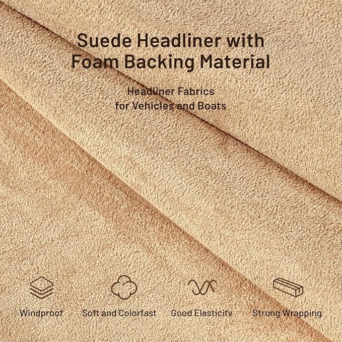 Babnecl Suede Auto Headliner Fabric 98" L × 60" W with Foam Backing - Tube Packaging - -Beige Interior Replacement Material for Car/Truck/SUV/RV Roof - Home Repair/DIY Headliner Material